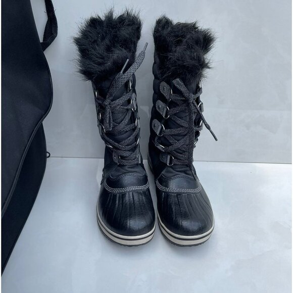 Sorel Girls Tofino II Fur Trim Waterproof Rubber Rain Boots Black Sz 5 - Picture 4 of 12